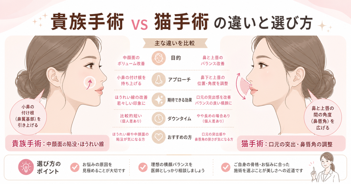 私に合うのは？貴族手術と猫手術の違いと口元の突出を改善する選び方