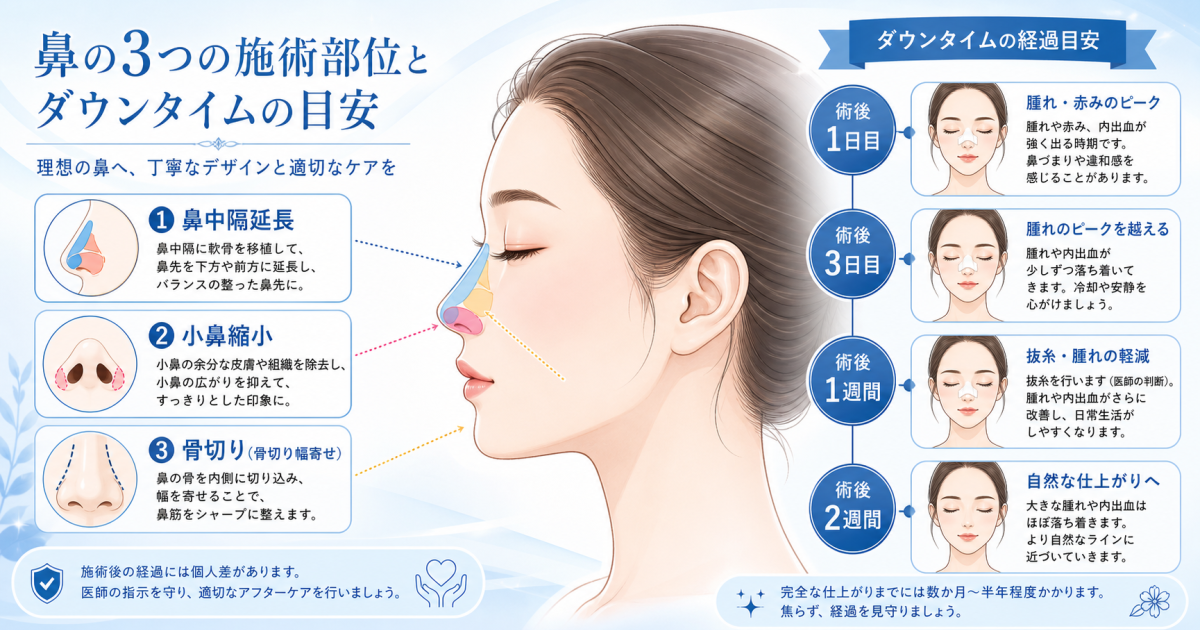 鼻中隔延長・小鼻縮小・骨切りの同時施術|3つの注意点とダウンタイム