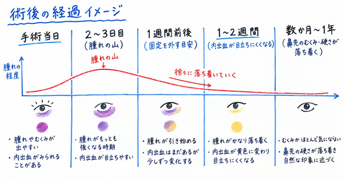鼻の手術後、腫れはいつ目立ち、いつ落ち着く?