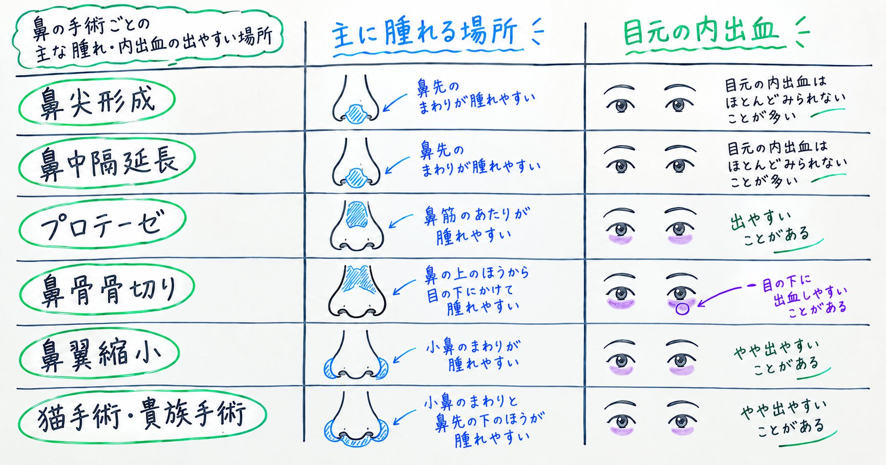 鼻尖形成だけの場合と、鼻筋・鼻骨まで手術する場合