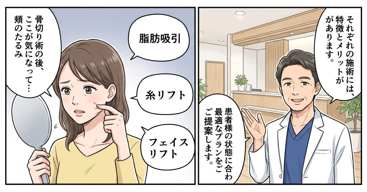 骨切り後のたるみに後悔する前に|脂肪吸引vs糸リフト正しい選び方