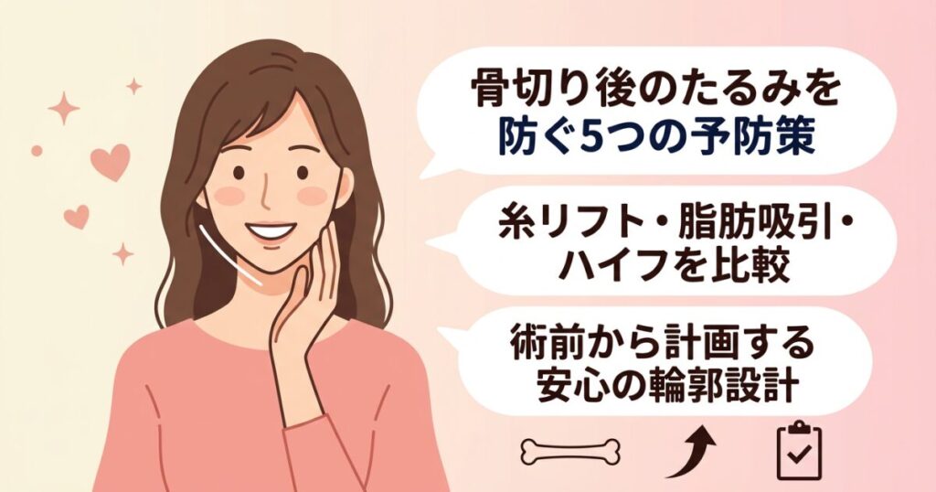 骨切り後にたるむのが怖い方へ｜原因と予防策5選・併用施術を比較 - 大阪・東大阪の美容外科・形成外科 KIMI CLINIC｜専門医の日帰り保険手術