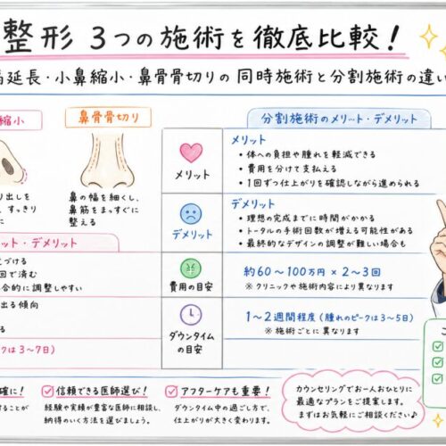 鼻中隔延長・小鼻縮小・鼻骨骨切りの同時施術は安全？DTと費用を解説