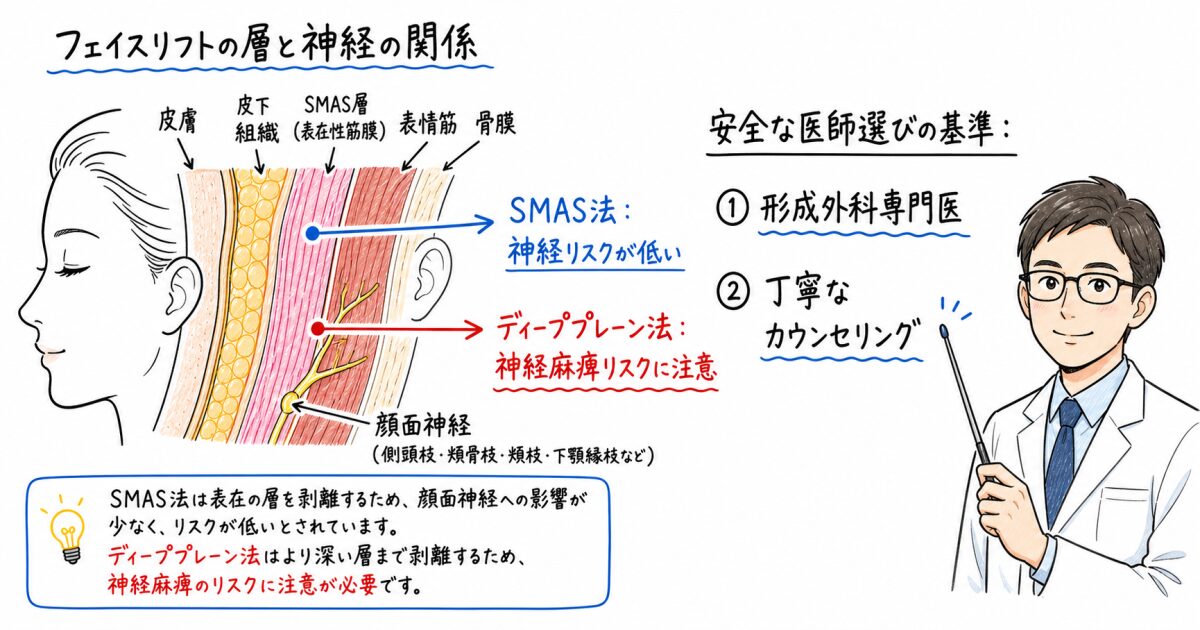 【リスクと安全性】ディーププレーン法の顔面神経麻痺リスクと回避するための医師選び