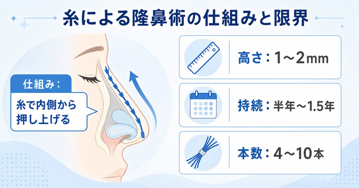 糸による隆鼻術の仕組みと実際に高くできる「限界値」の目安