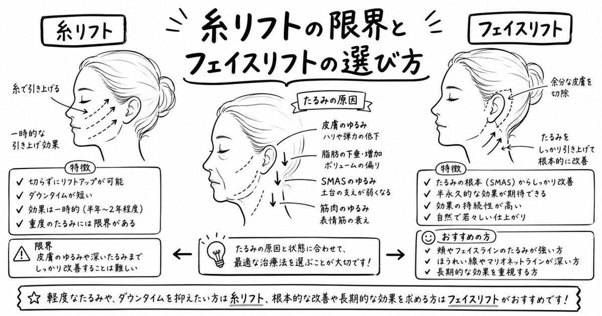 糸リフトに限界を感じたら？40代からのフェイスリフトとの選び方