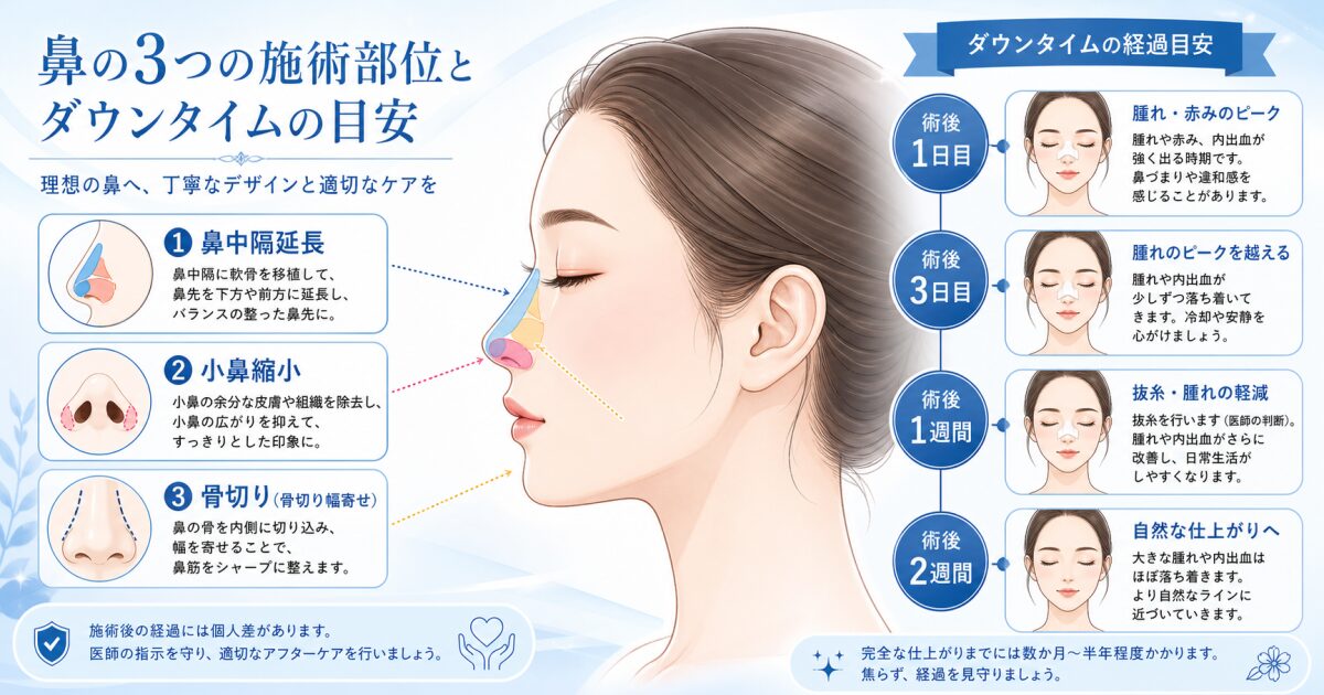 鼻中隔延長・小鼻縮小・骨切りの同時施術|3つの注意点とダウンタイム