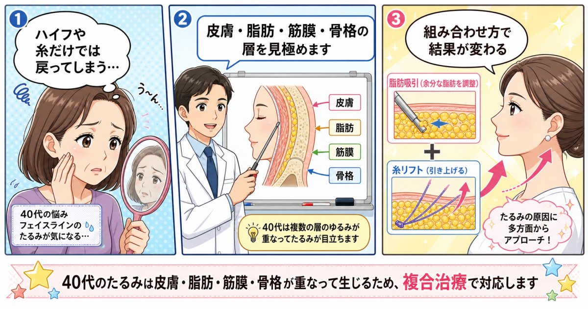 HIFUや糸で限界を感じた40代へ｜たるみ複合治療の組み合わせ方