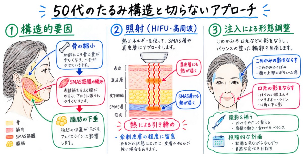 50代で進行するたるみの構造的要因と切らない施術の適応範囲