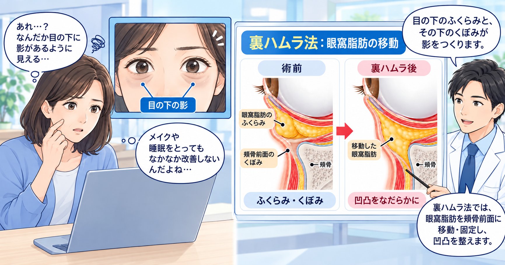 黒クマの凹凸は脱脂で悪化する?裏ハムラ法の仕組みと適応を解説