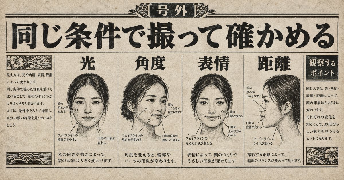 顔のたるみのサインは、同じ条件の写真で確かめる
