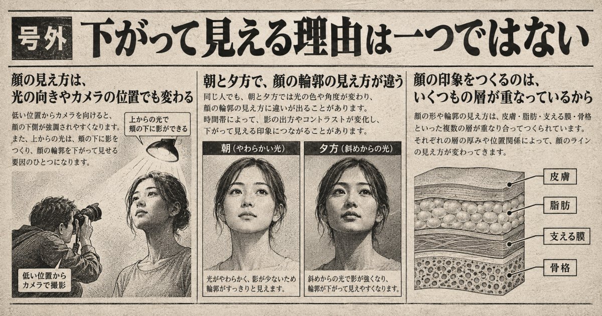 写真で顔が下がって見える理由は、たるみだけではない