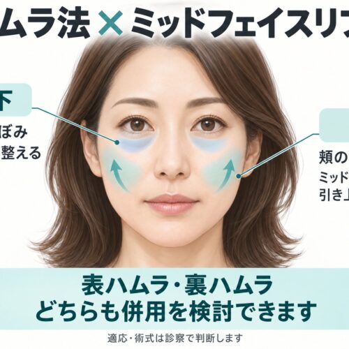 ミッドフェイスリフトは表ハムラ・裏ハムラのどちらと併用できる？切開経路と検討点