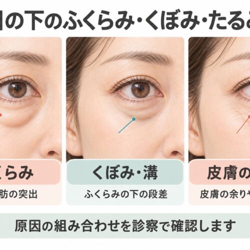 働く女性の目の下のくぼみとたるみ、裏ハムラ法と表ハムラ法の選び方