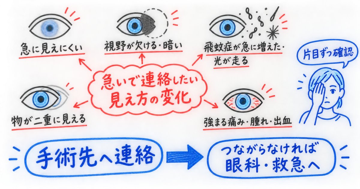 まぶた手術後の見え方の変化は、どの症状なら急いで受診しますか？